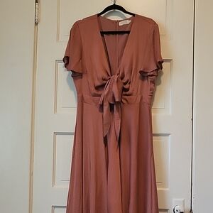 Elegant Mauve Tie-Front Midi Dress